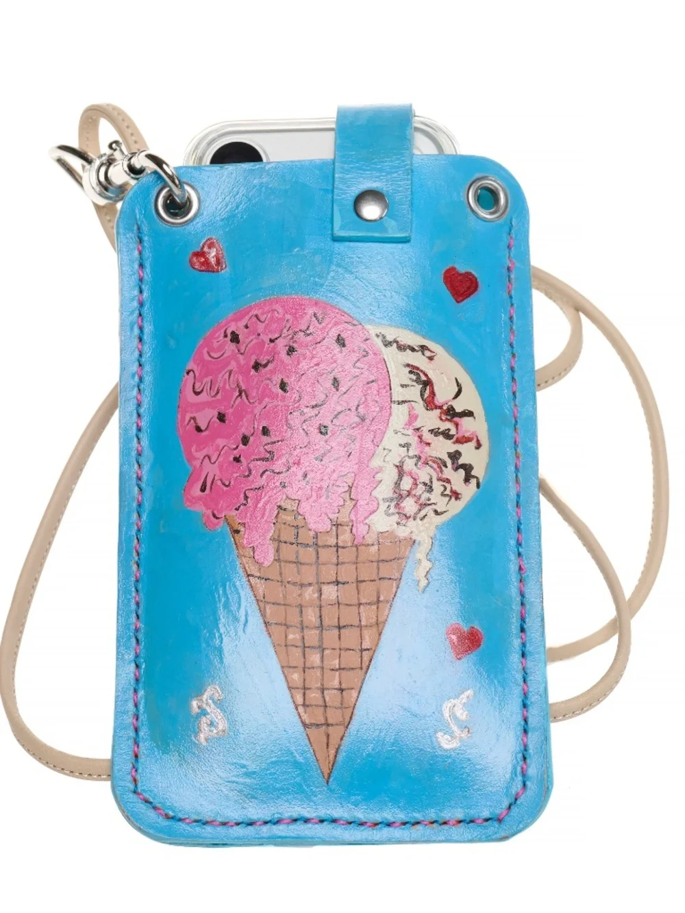 Cross body leather ice cream phone carrier